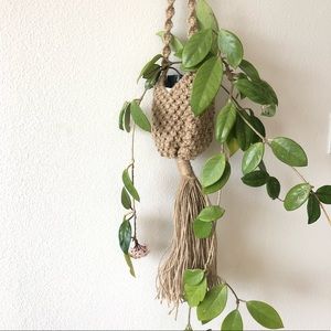 Woven Jute Macrame Hanging Plant Holder w/ Pot